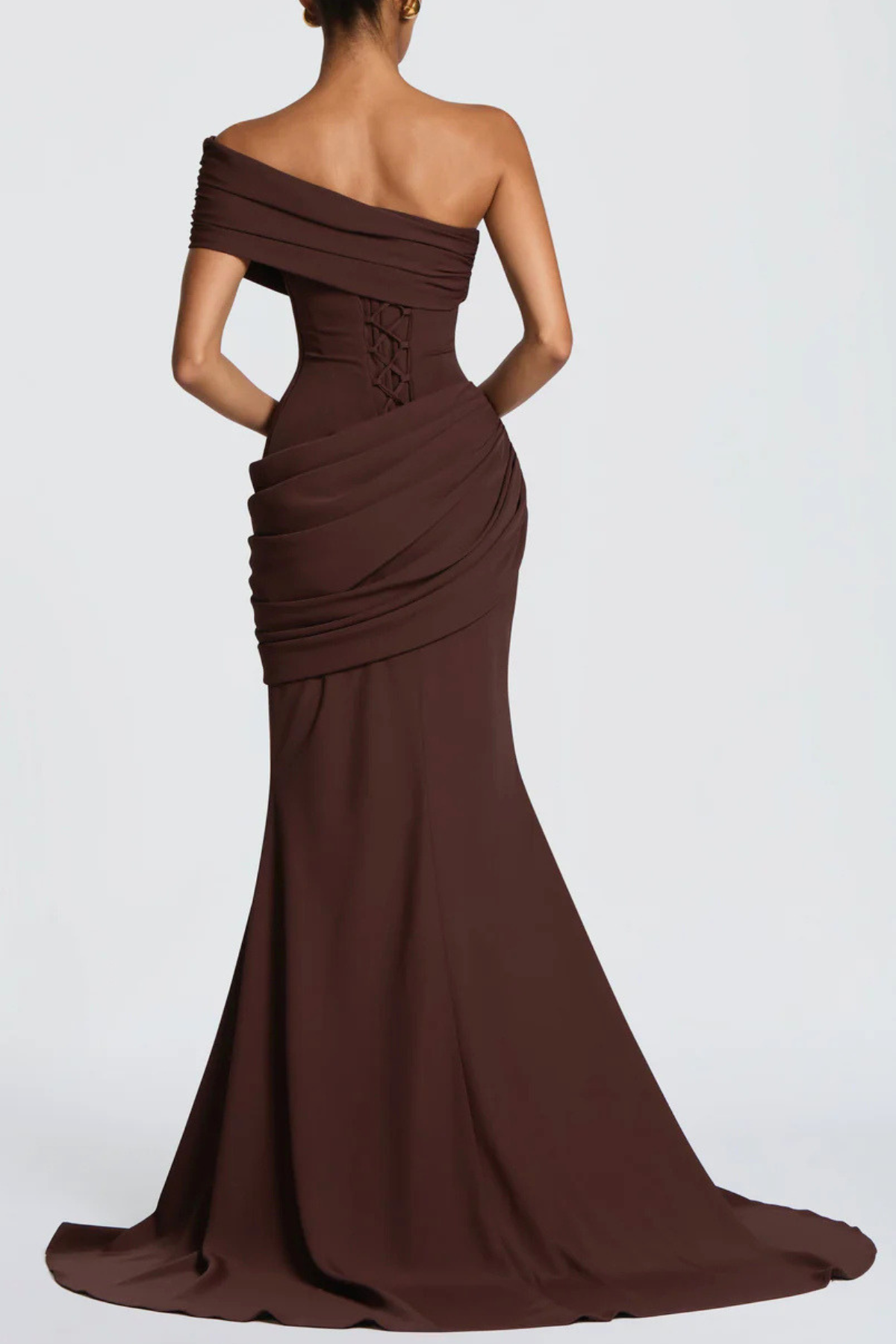 Ansley One Shoulder Draped Maxi Dress - Brown