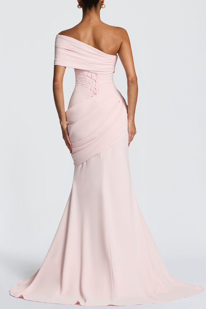 Ansley One Shoulder Draped Maxi Dress - Pink