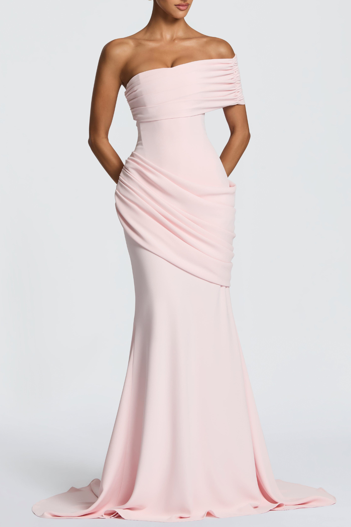 Ansley One Shoulder Draped Maxi Dress - Pink