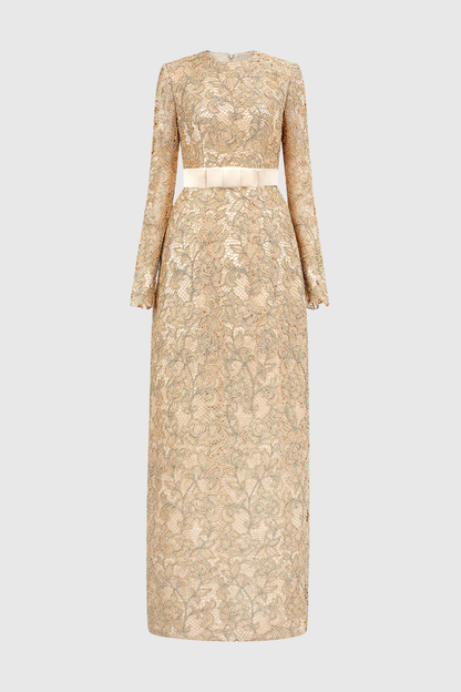 Anslie Lace Belted Maxi Dress