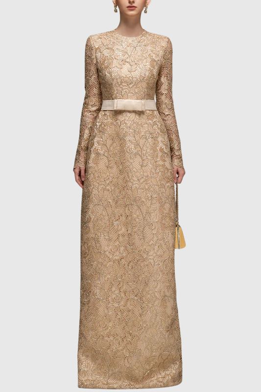 Anslie Lace Belted Maxi Dress