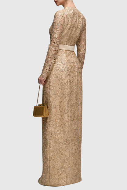 Anslie Lace Belted Maxi Dress
