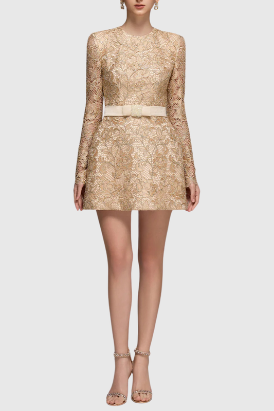 Anslie Lace Belted Mini Dress