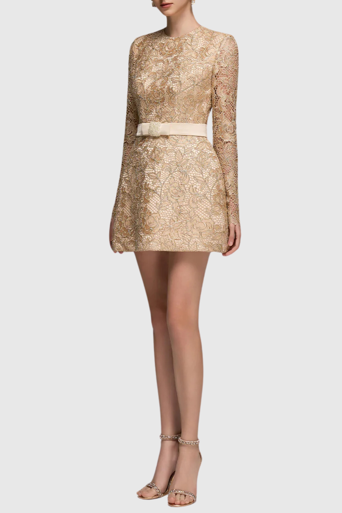 Anslie Lace Belted Mini Dress