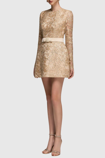 Anslie Lace Belted Mini Dress