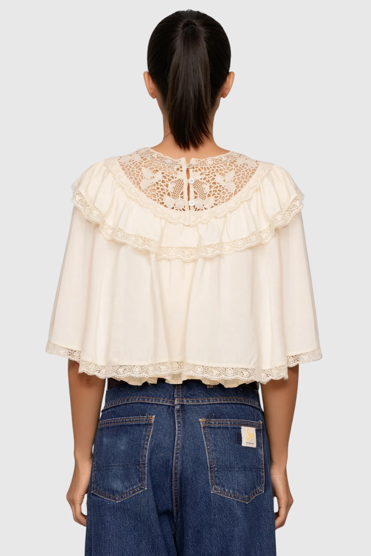 Anwen Lace Ruffle Top - Beige