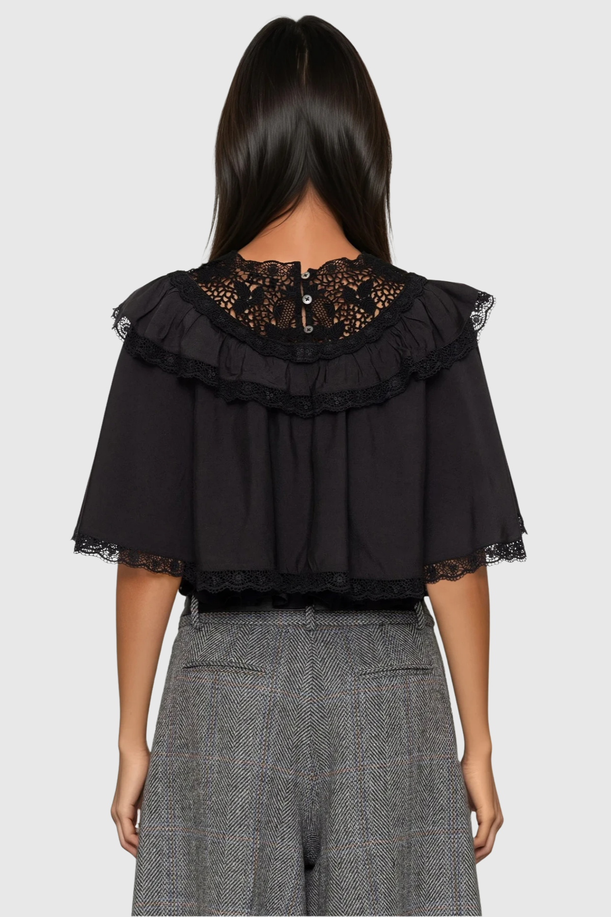 Anwen Lace Ruffle Top - Black