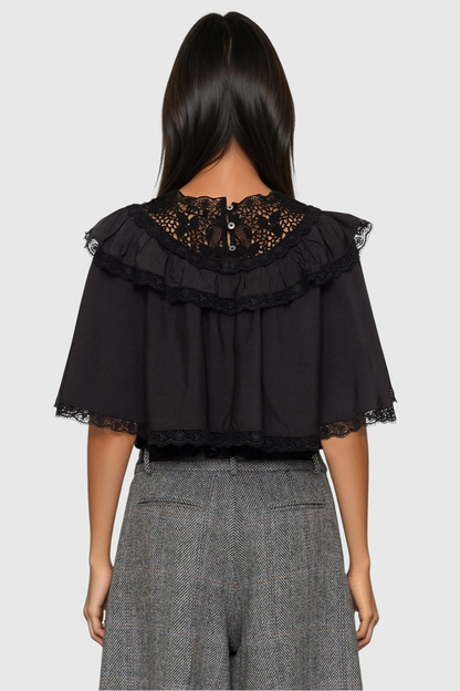 Anwen Lace Ruffle Top - Black