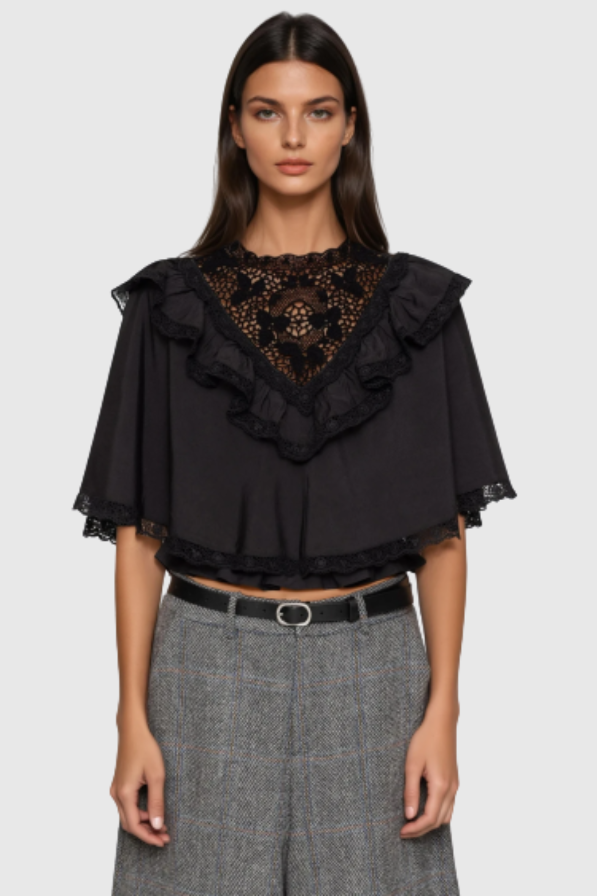 Anwen Lace Ruffle Top - Black