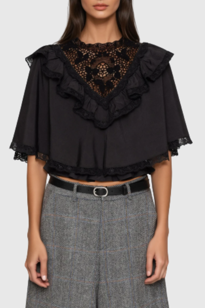 Anwen Lace Ruffle Top - Black