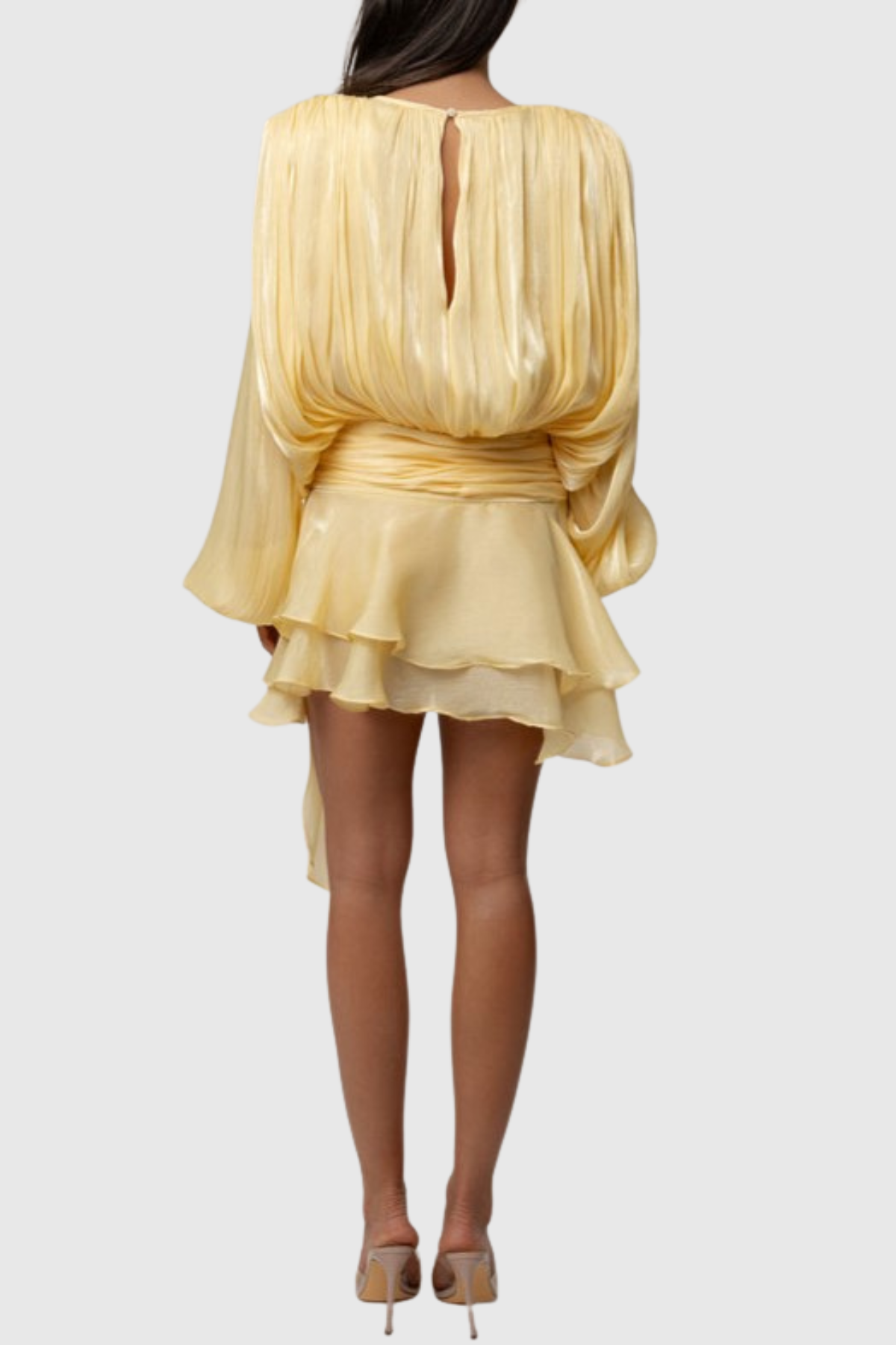 Anzay Pleated Ruffled Hem Mini Dress - Yellow