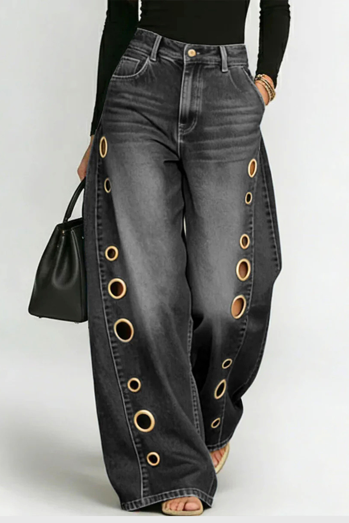 Aolbya Eyelets Jeans - Black
