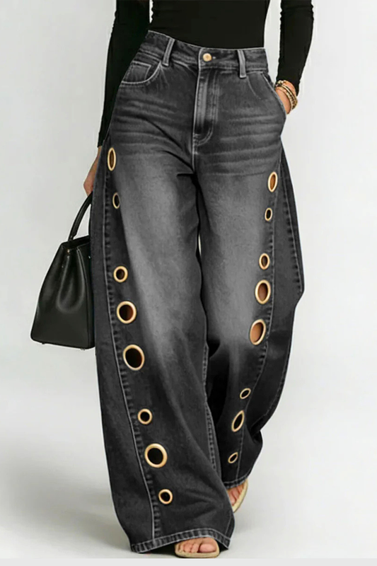 Aolbya Eyelets Jeans - Black