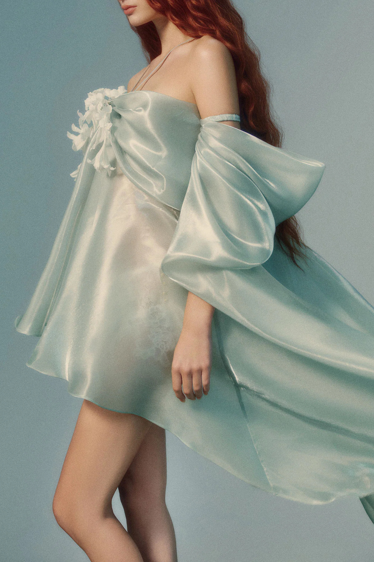 Aoncepa Puff Sleeve Glossy Midi Dress