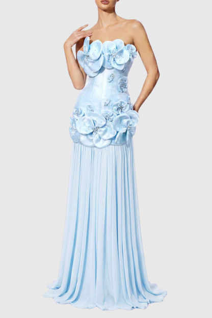 Aoora Floral Appliqué Strapless Maxi Dress