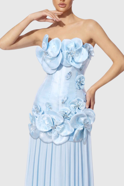 Aoora Floral Appliqué Strapless Maxi Dress
