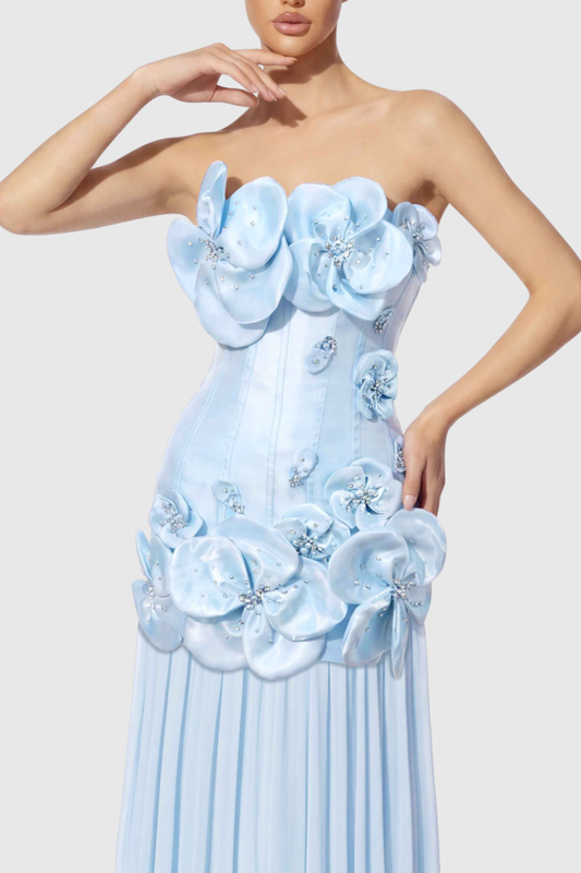 Aoora Floral Appliqué Strapless Maxi Dress