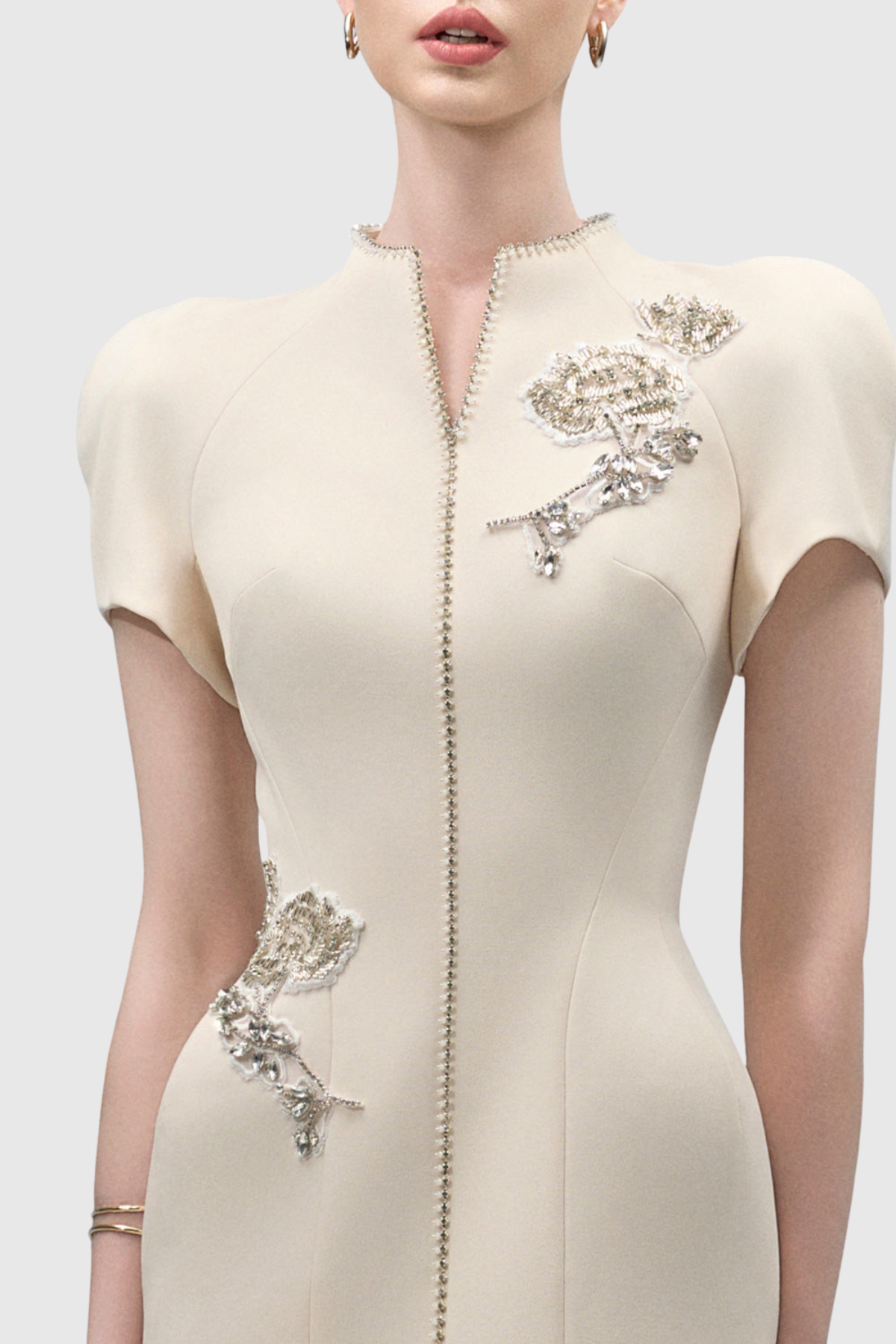 Aoseve Floral Crystal Embellished Midi Dress