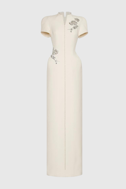 Aoseve Floral Crystal Embellished Midi Dress