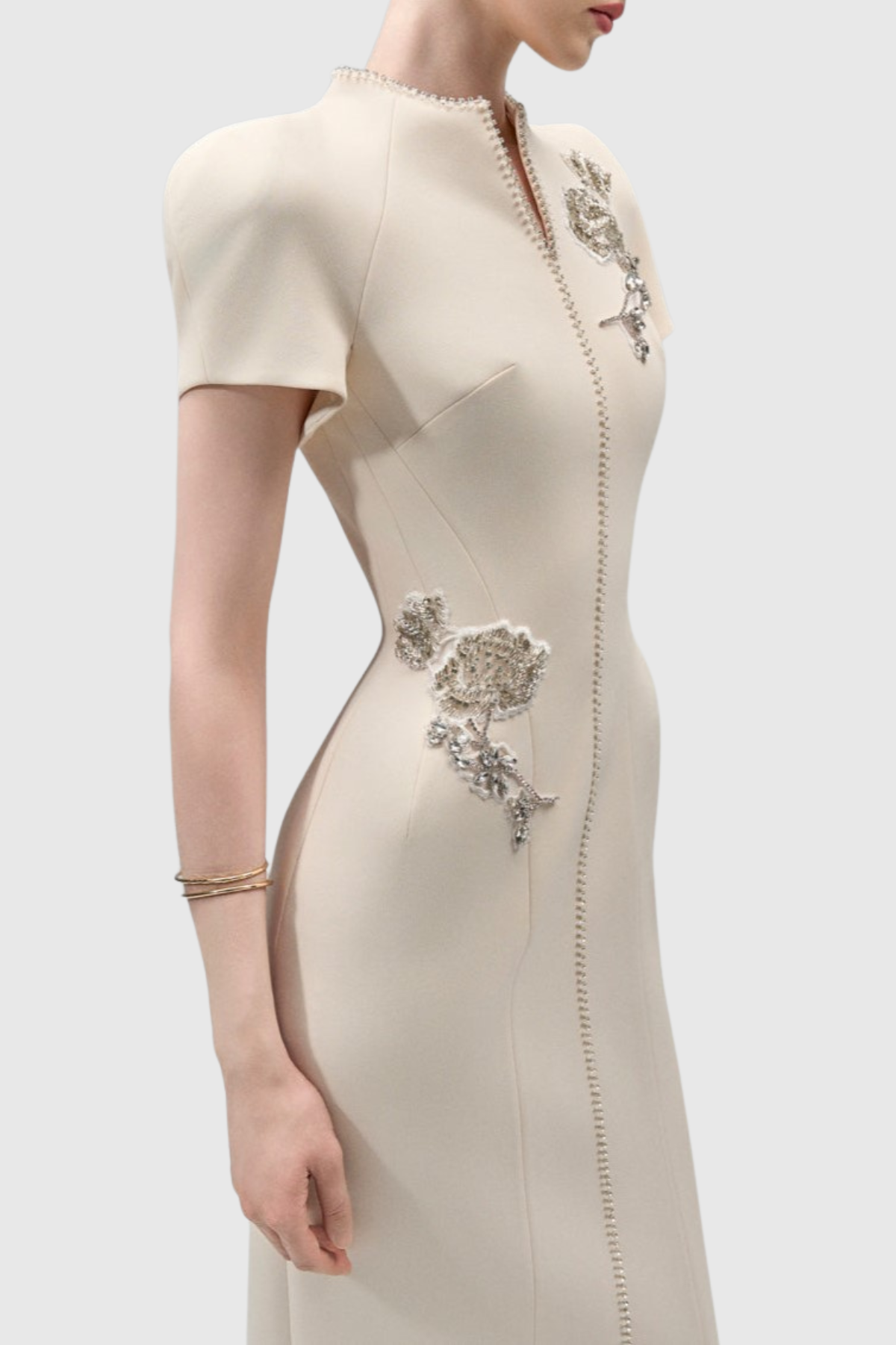 Aoseve Floral Crystal Embellished Midi Dress