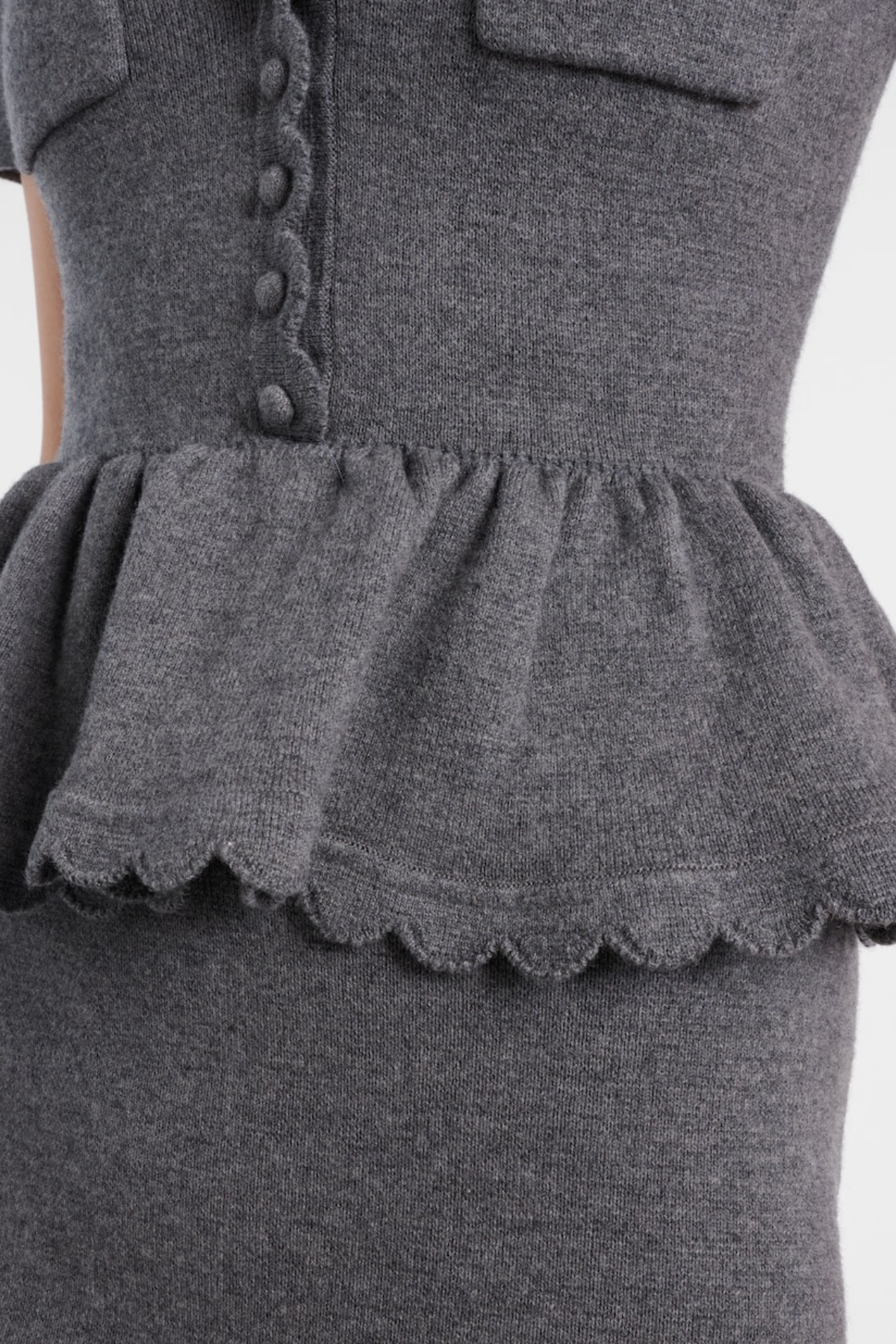 Apollina Scalloped Peplum Knit Midi Dress - Grey
