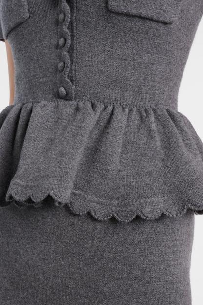 Apollina Scalloped Peplum Knit Midi Dress - Grey