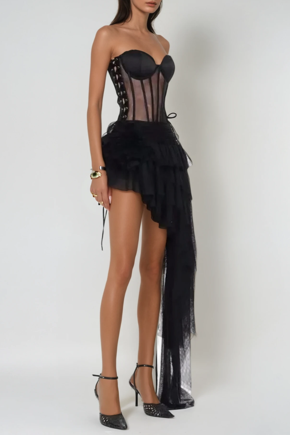 Apollo Mesh Corset Asymmetric Two Piece Set