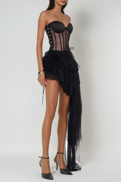 Apollo Mesh Corset Asymmetric Two Piece Set