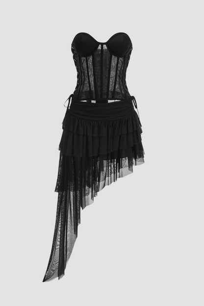 Apollo Mesh Corset Asymmetric Two Piece Set