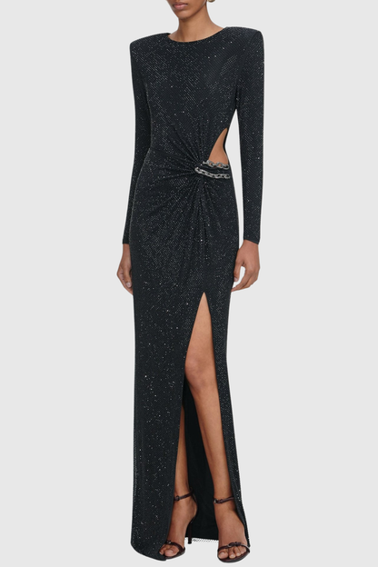 Aquila Crystal Embellished Cutout Maxi Dress - Black