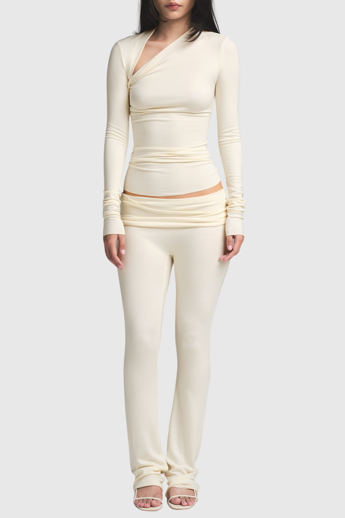 Araceli Asymmetric Long Sleeve Top - Beige