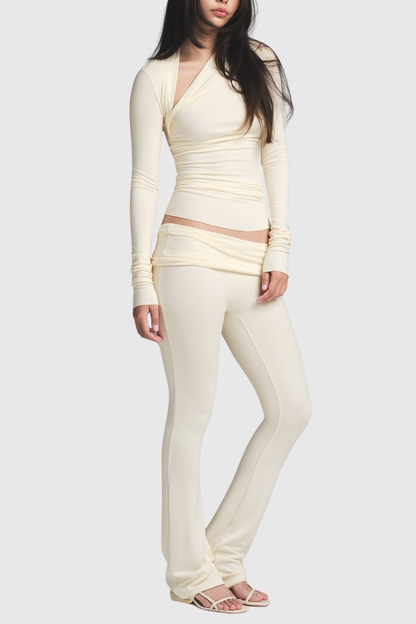 Araceli Asymmetric Long Sleeve Top - Beige