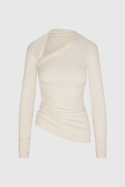 Araceli Asymmetric Long Sleeve Top - Beige