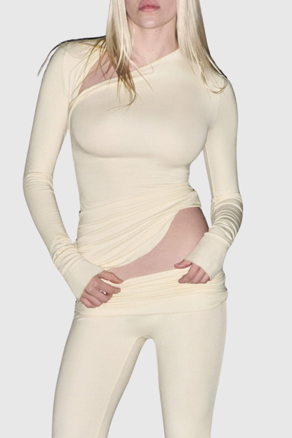 Araceli Asymmetric Long Sleeve Top - Beige