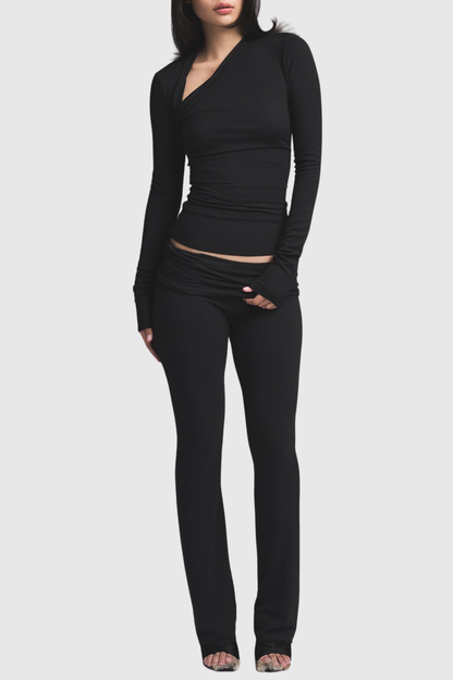 Araceli Asymmetric Long Sleeve Top - Black