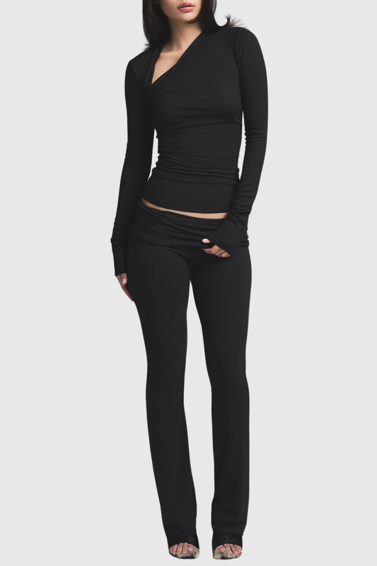 Araceli Asymmetric Long Sleeve Top - Black