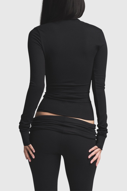 Araceli Asymmetric Long Sleeve Top - Black