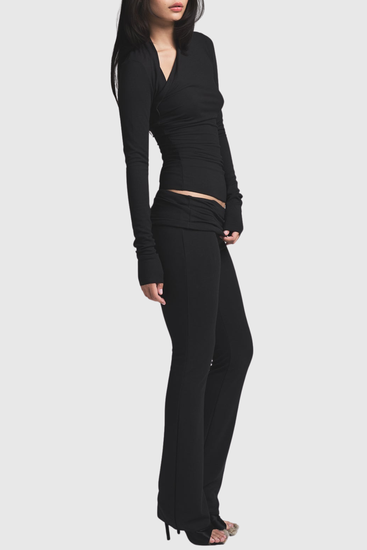 Araceli Asymmetric Long Sleeve Top - Black