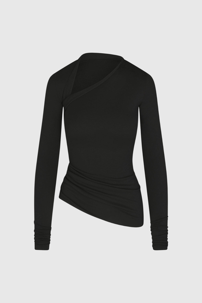 Araceli Asymmetric Long Sleeve Top - Black