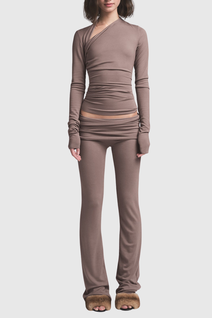 Araceli Asymmetric Long Sleeve Top - Brown