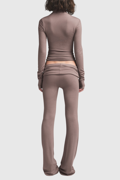 Araceli Asymmetric Long Sleeve Top - Brown