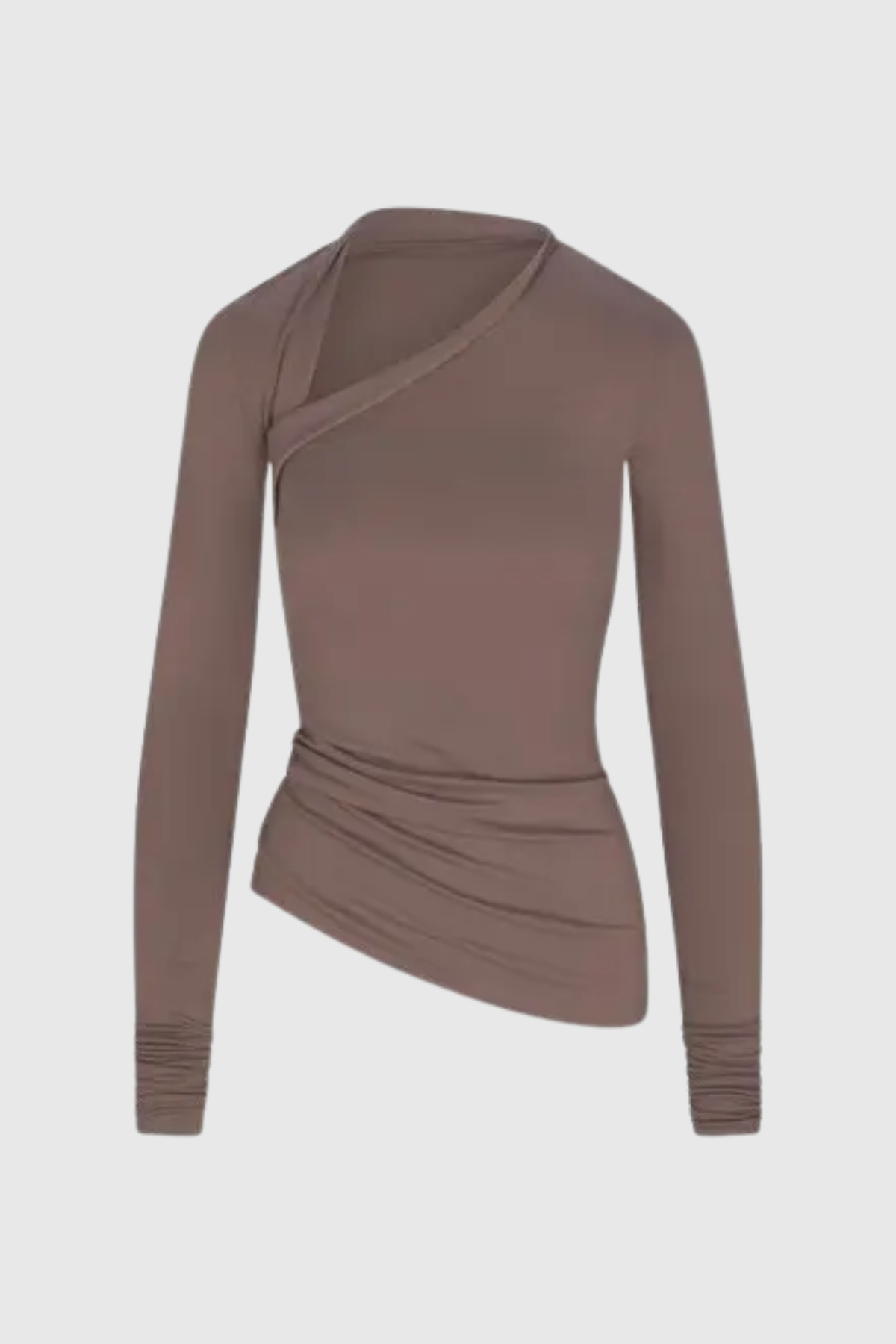 Araceli Asymmetric Long Sleeve Top - Brown