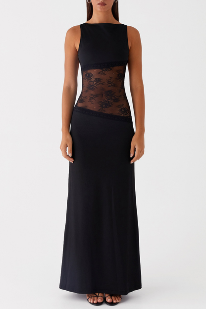 Araluen Sleeveless Lace Backless Maxi Dress - Black