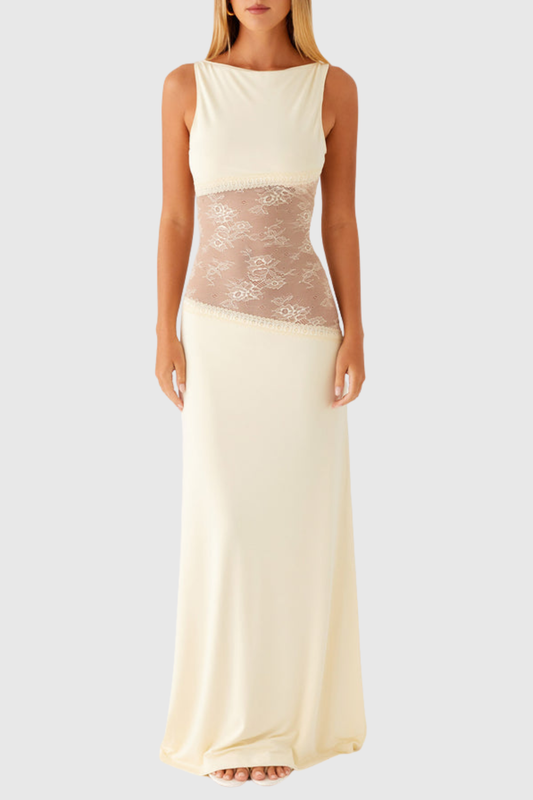 Araluen Sleeveless Lace Backless Maxi Dress - Yellow