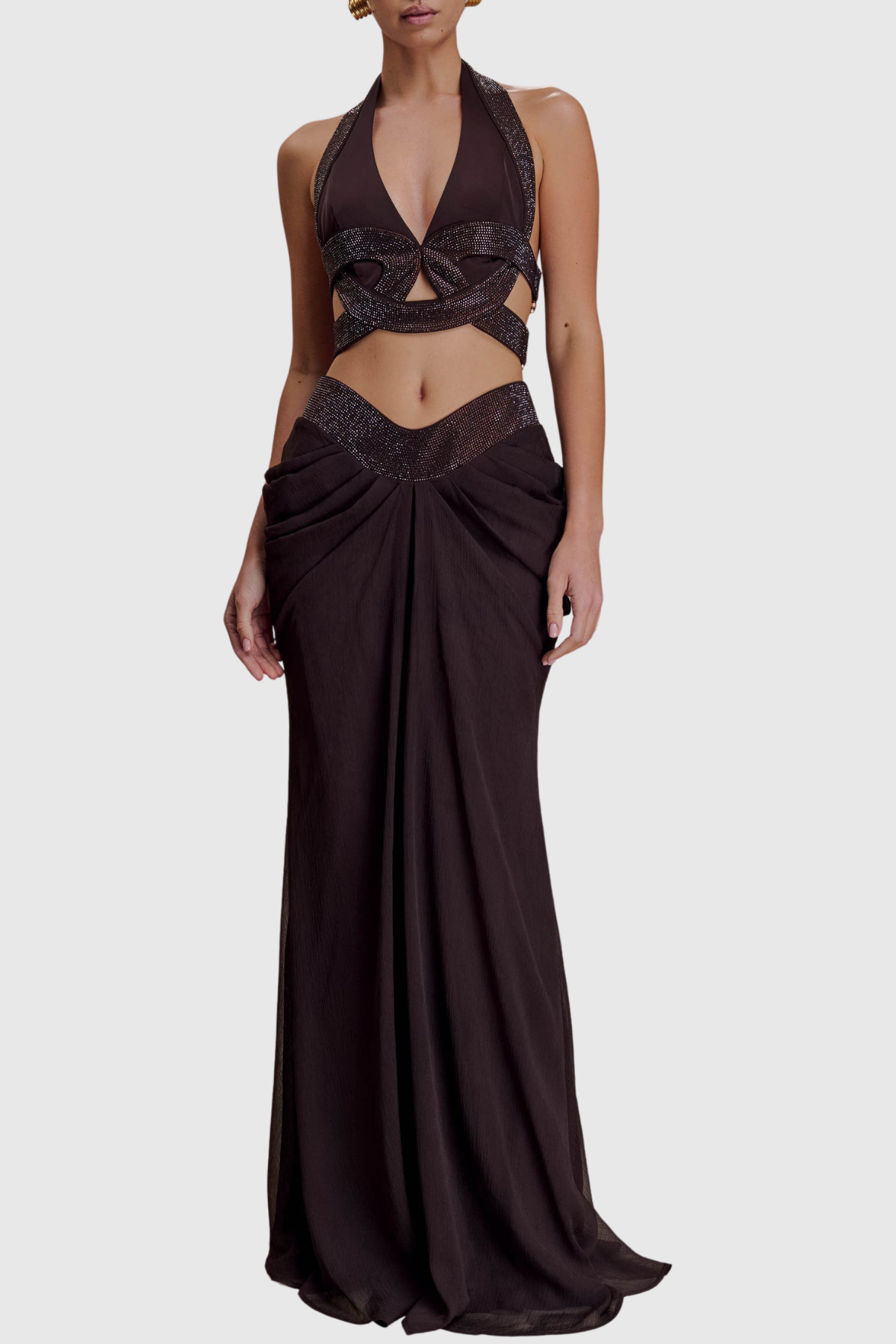 Arcelia Halter Crystal Top & Maxi Skirt Set