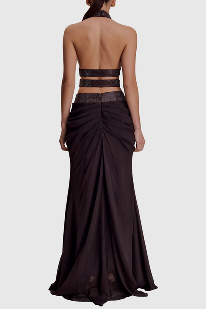 Arcelia Halter Crystal Top & Maxi Skirt Set