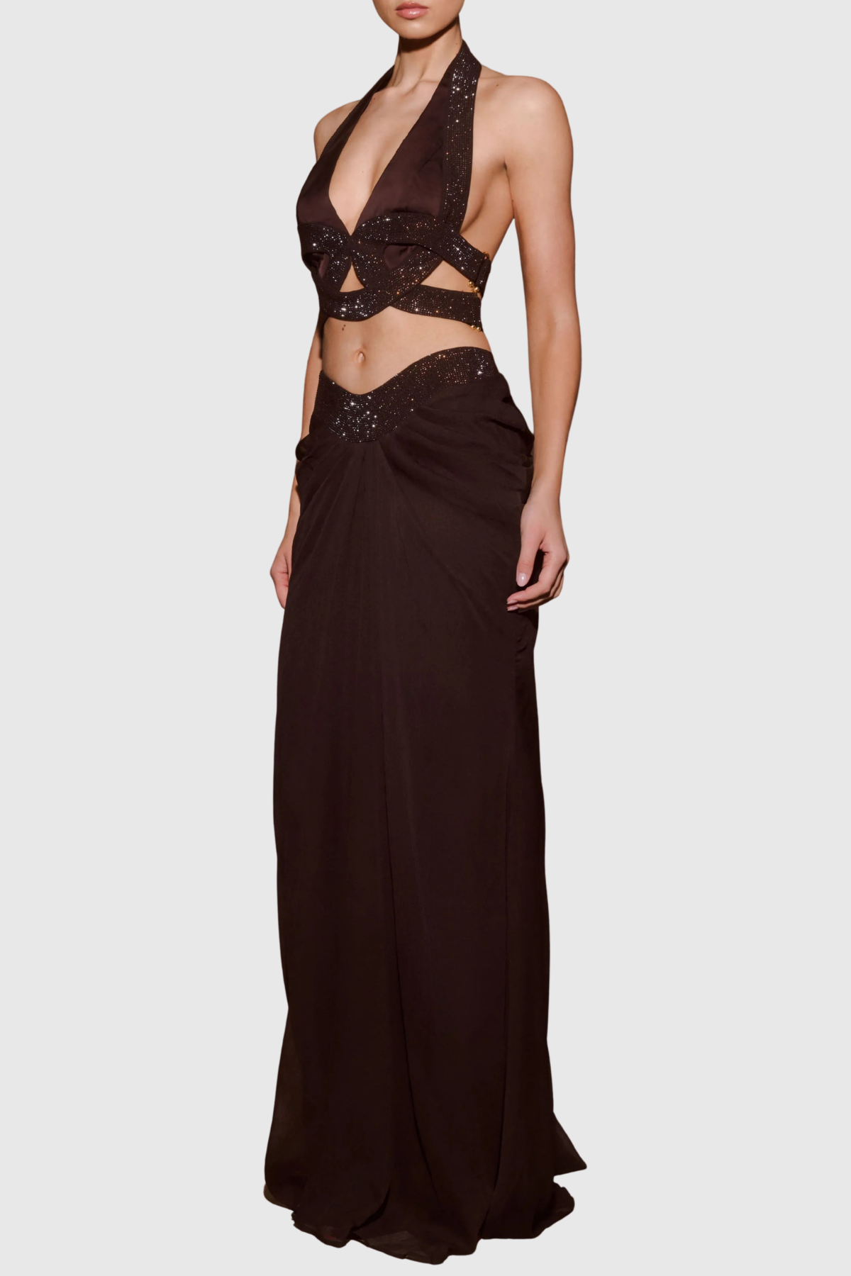 Arcelia Halter Crystal Top & Maxi Skirt Set