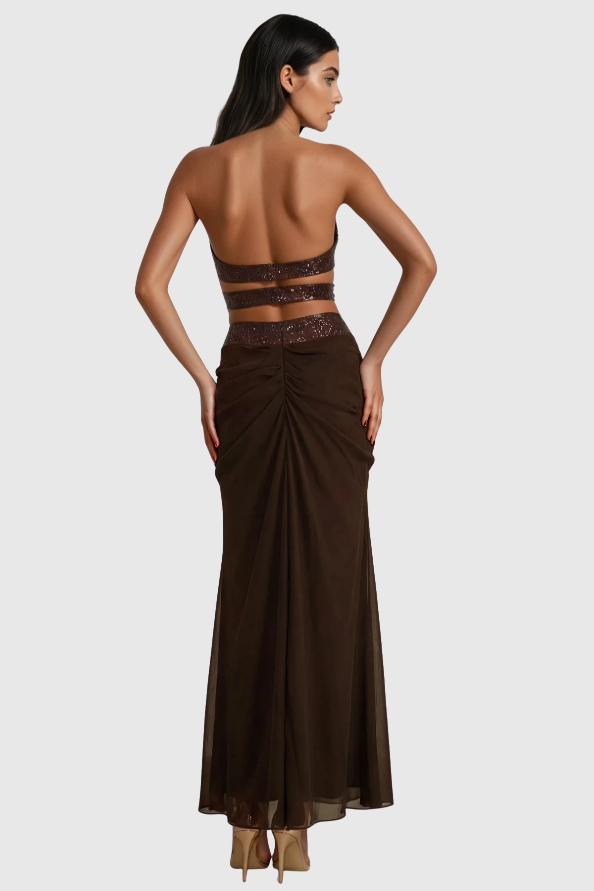 Arcelia Halter Glitter Top & Maxi Skirt Set