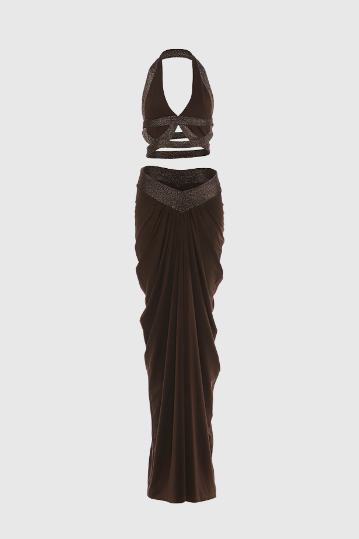 Arcelia Halter Glitter Top & Maxi Skirt Set