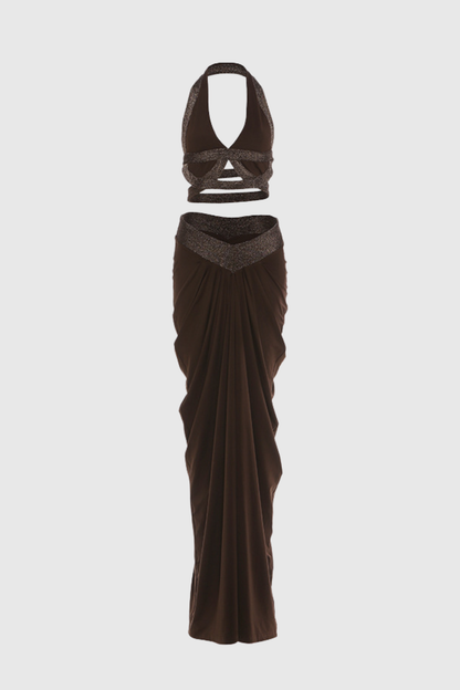 Arcelia Halter Glitter Top & Maxi Skirt Set